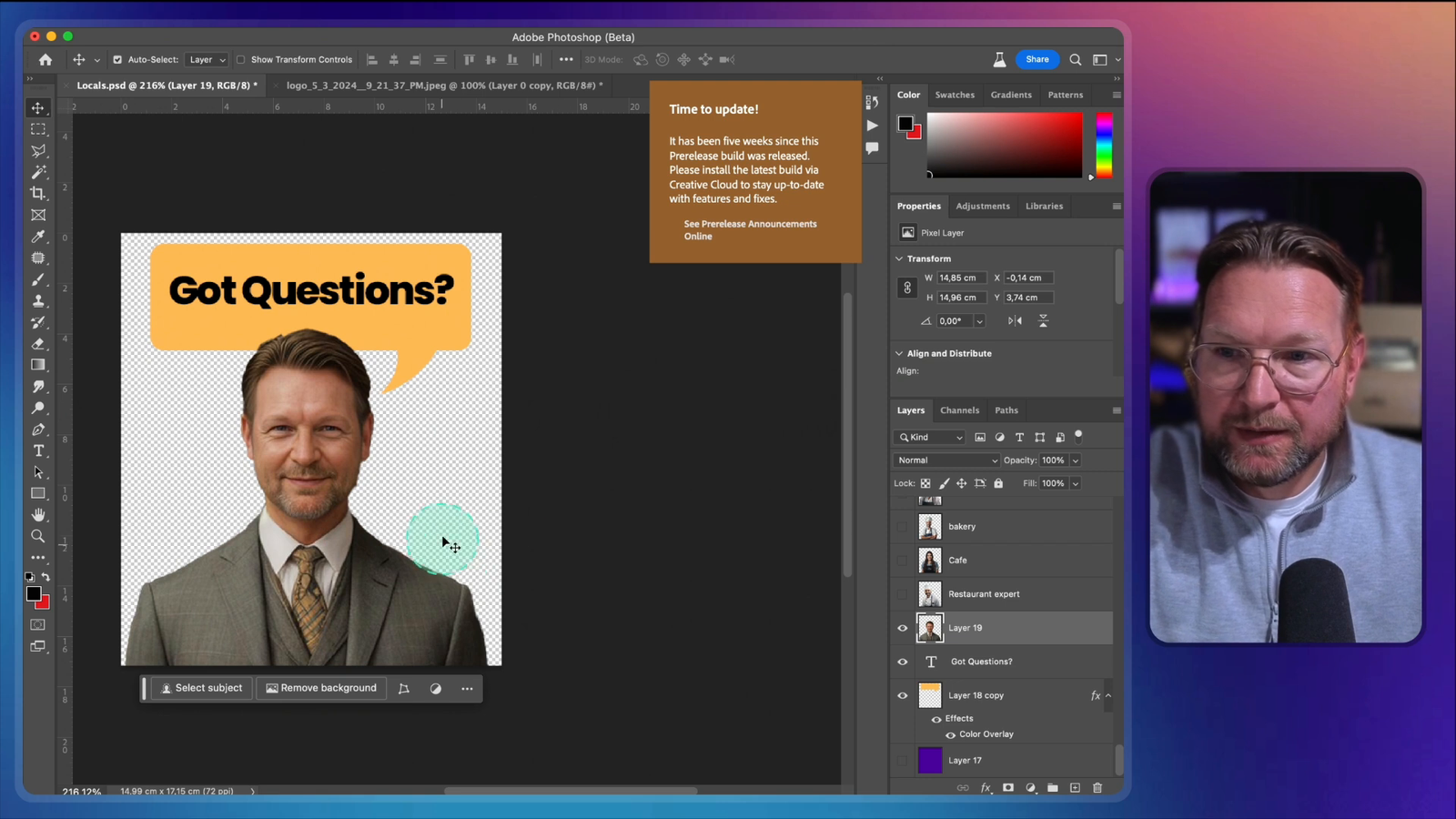 Screenshot of Photoshop template customization