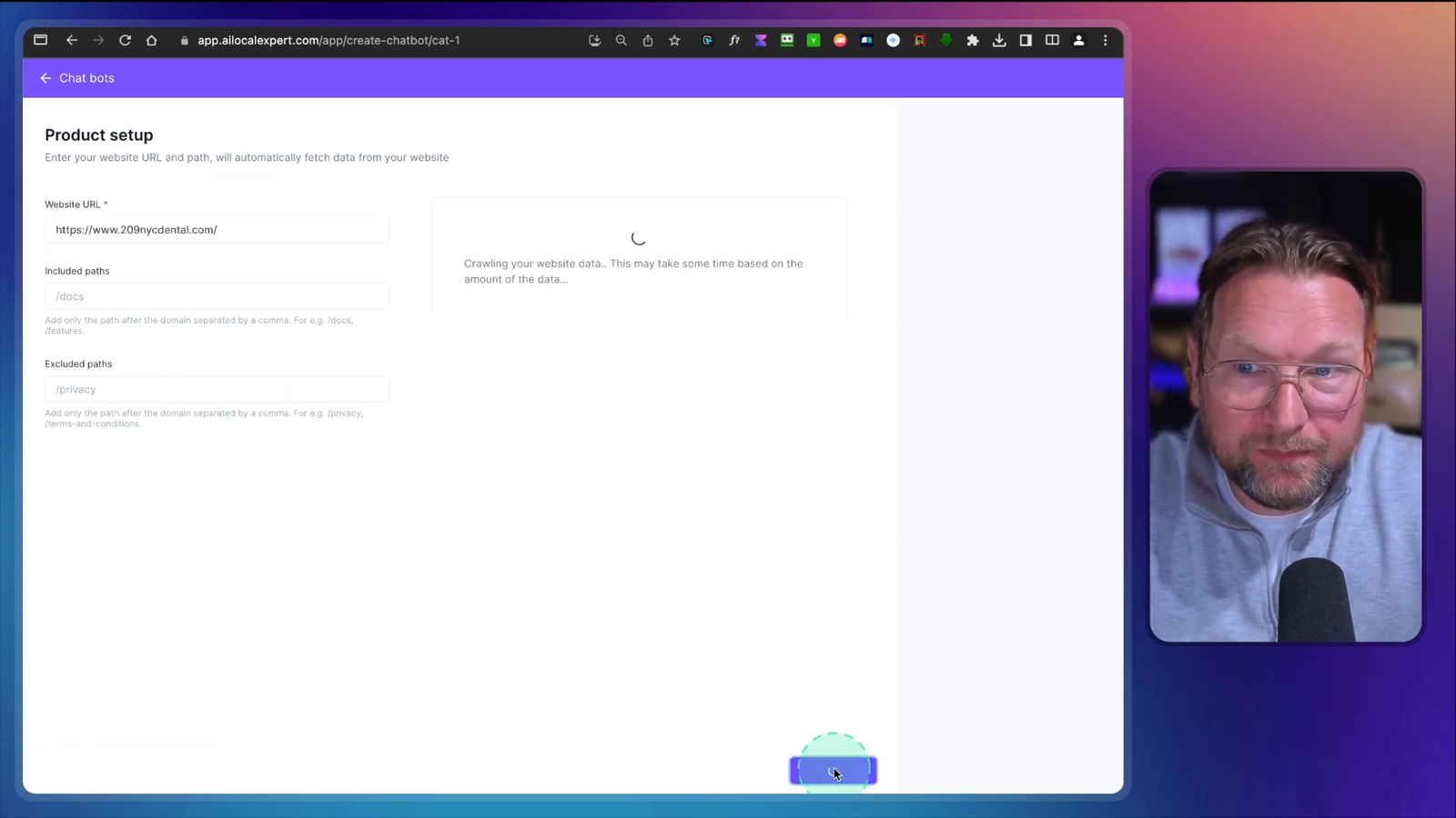 Screenshot showing the scanning process of a website by AI Local Expert