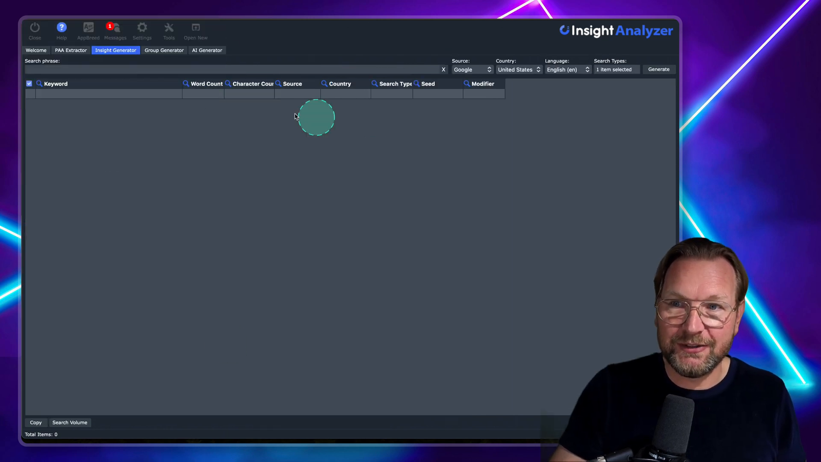 Overview of the Insight Generator Tool interface.