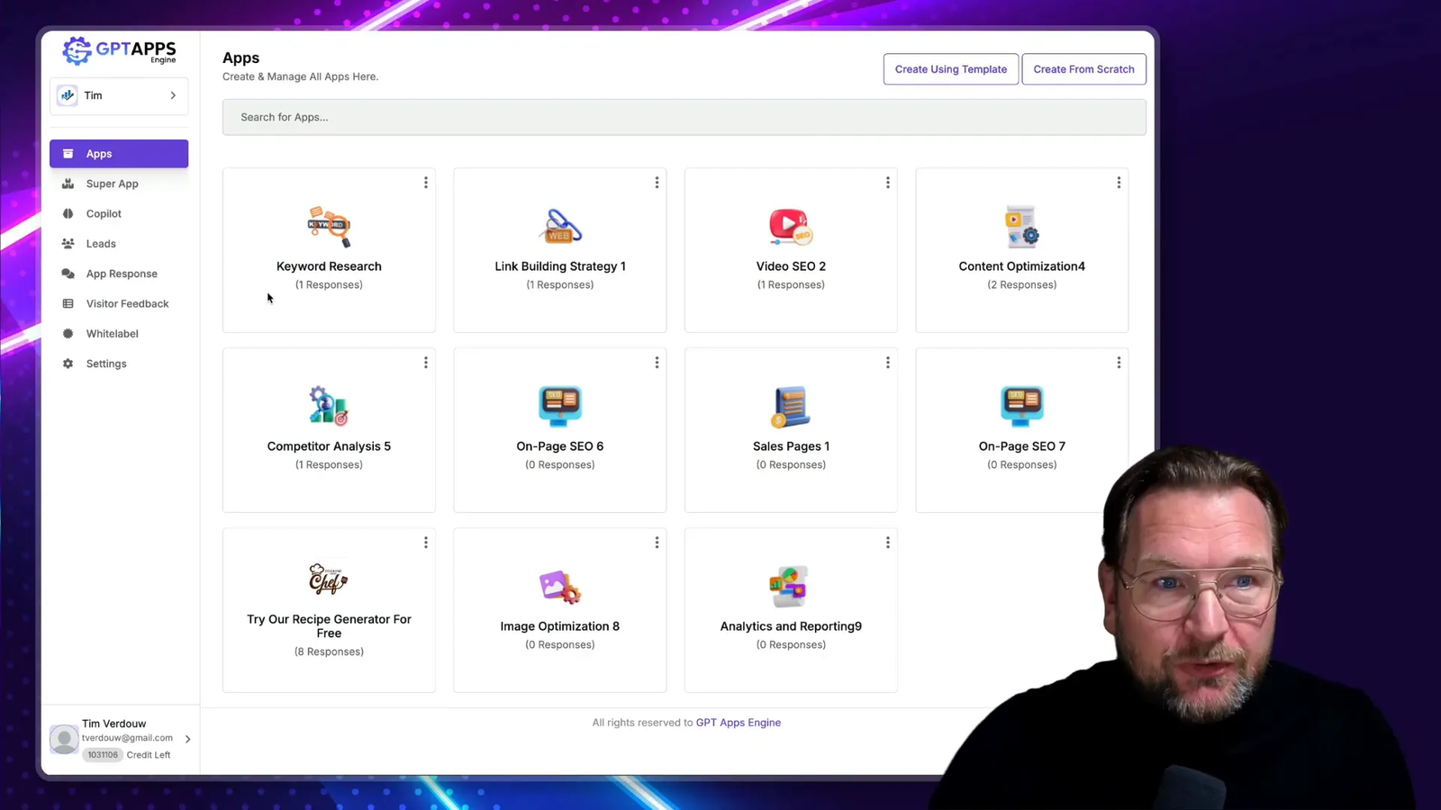 Dashboard overview of existing apps