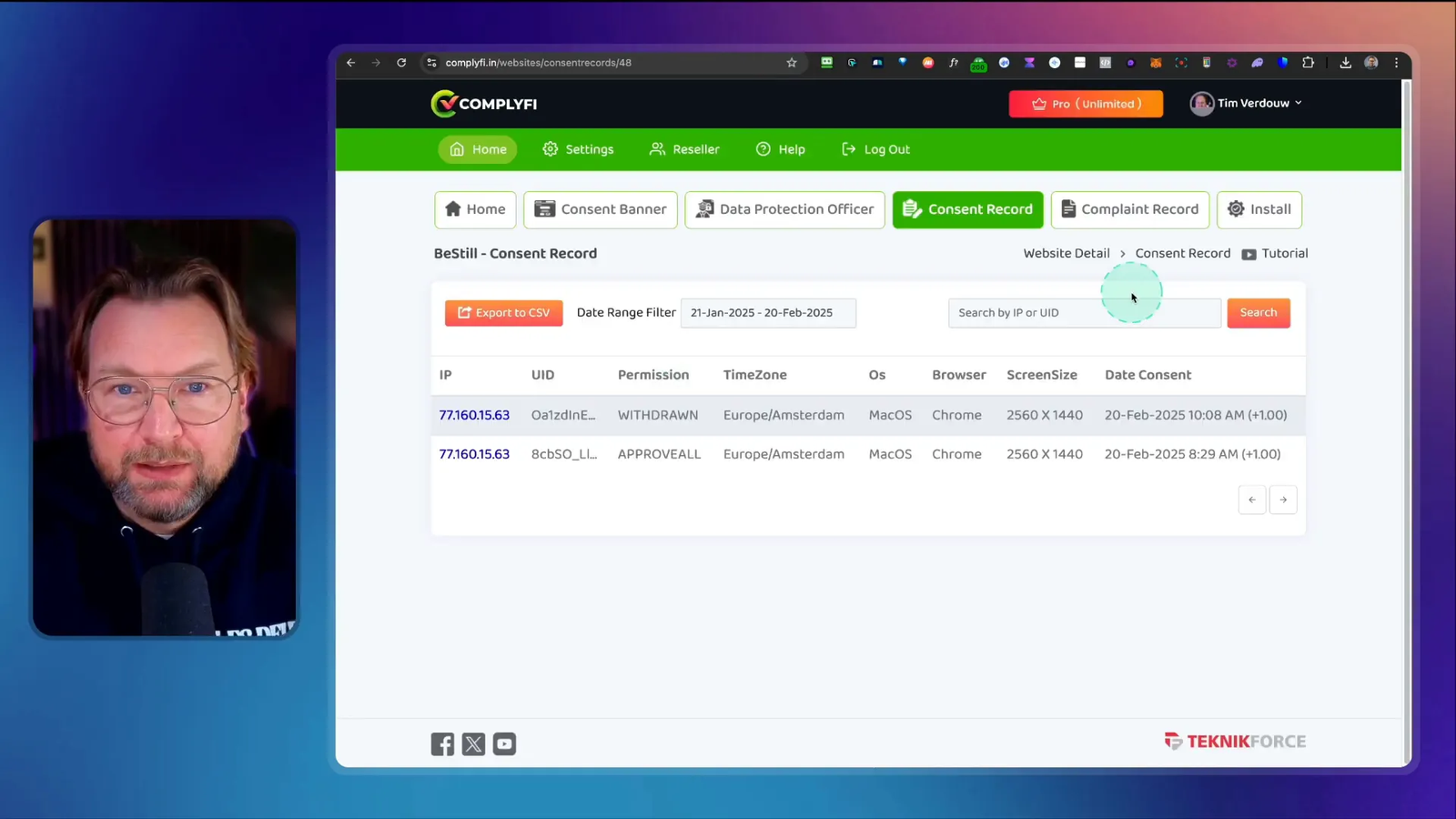 Viewing consent records in Complyfi