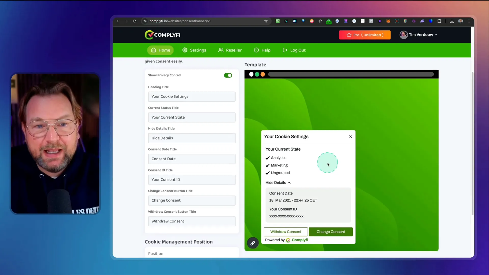 Cookie management features in Complyfi