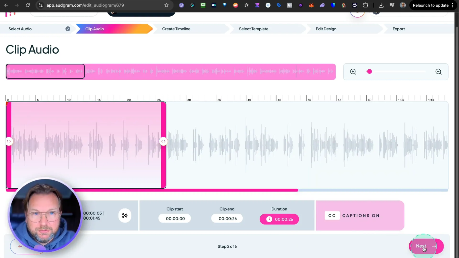 Adding captions to audiogram