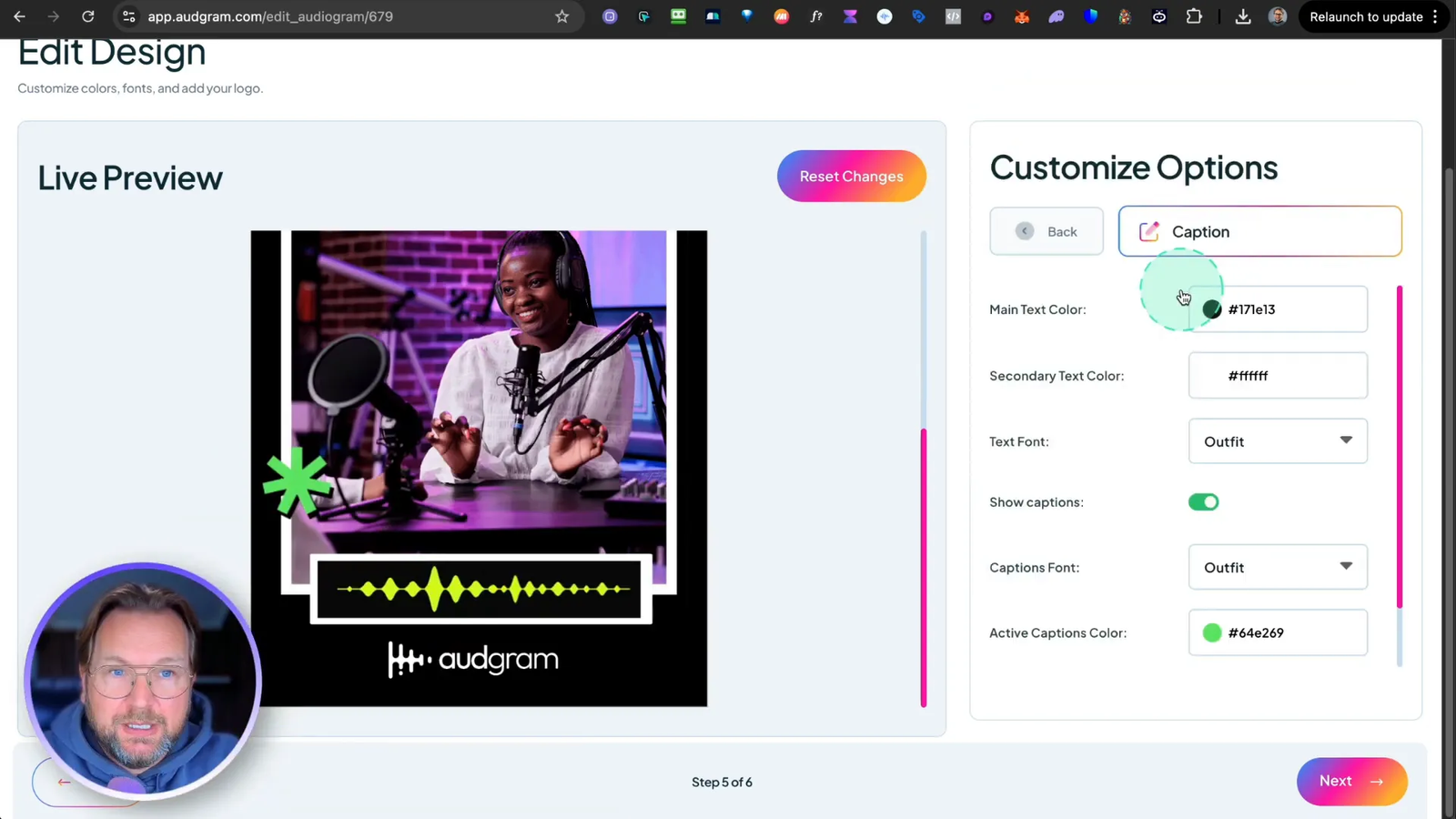 Customizing colors and design in AudGram